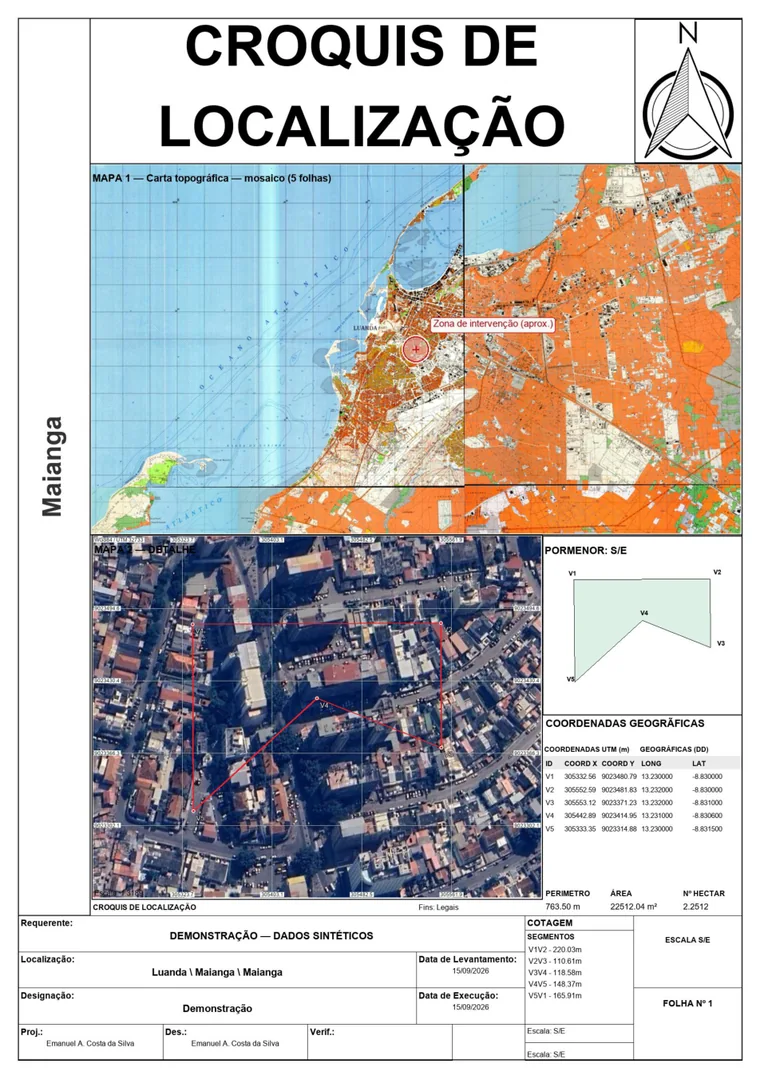 Croquis principal: modelo Padrão completo com mapa, coordenadas e município